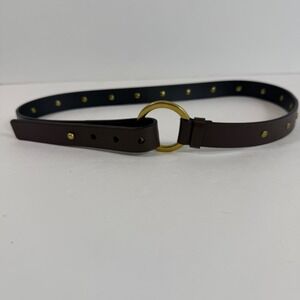 CAbi Leather Studded O-Ring Belt Brown Brass Tone S/M Boho Minimalist